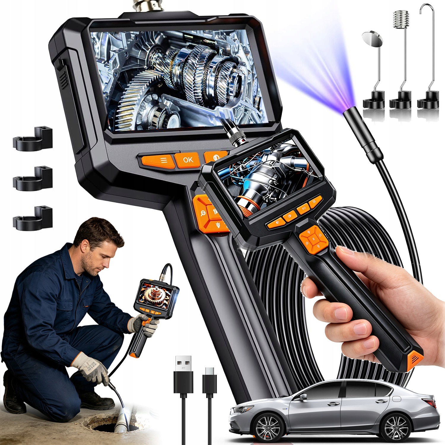 Ruční Endoskop S Obrazovkou Pro Kontrolu Automobilů, Mechaniky A Trubek, Praktický