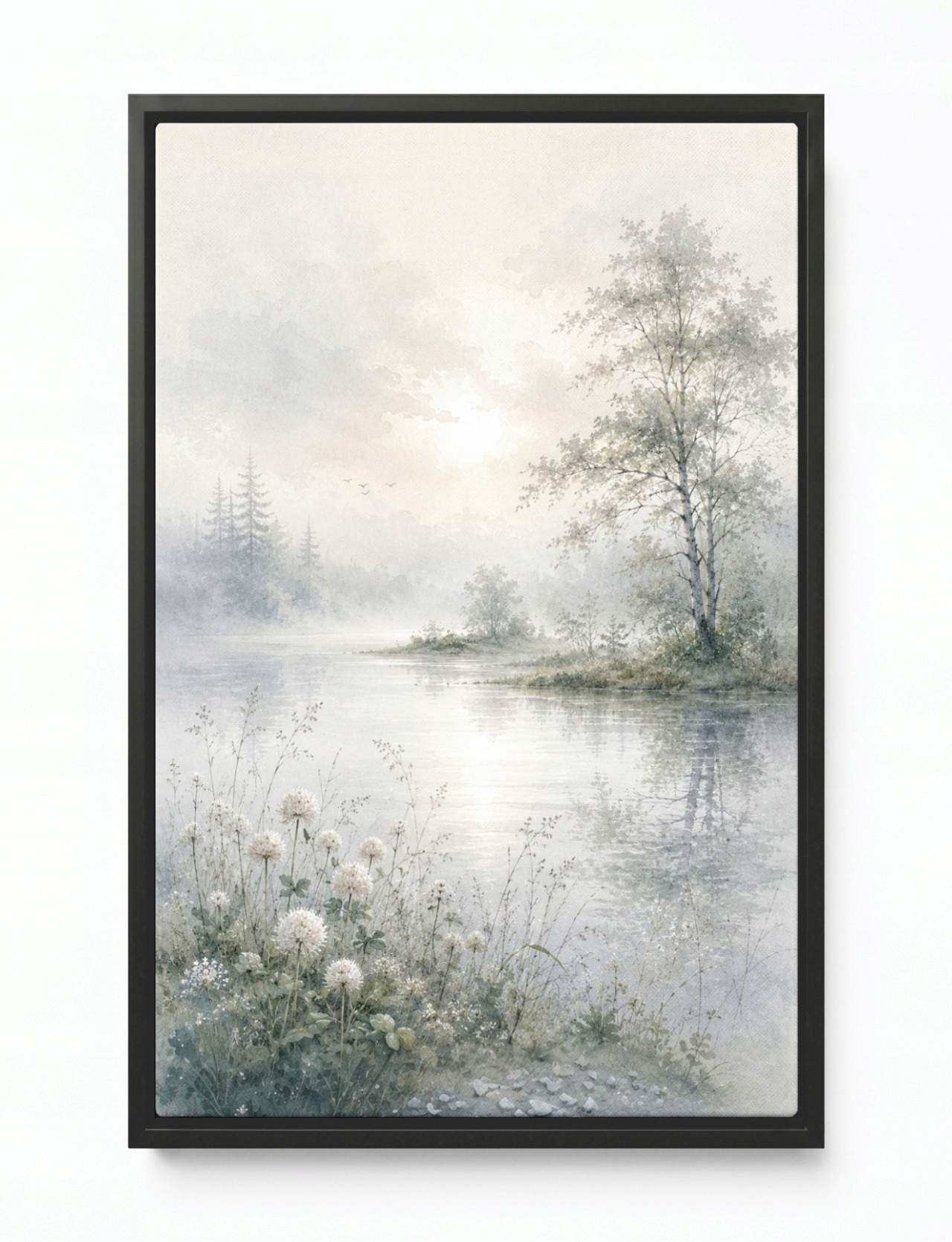 Obraz Rám Americká Krajina Řeka Břeh Stromu Ráno Úsvit Mlhy 40x60