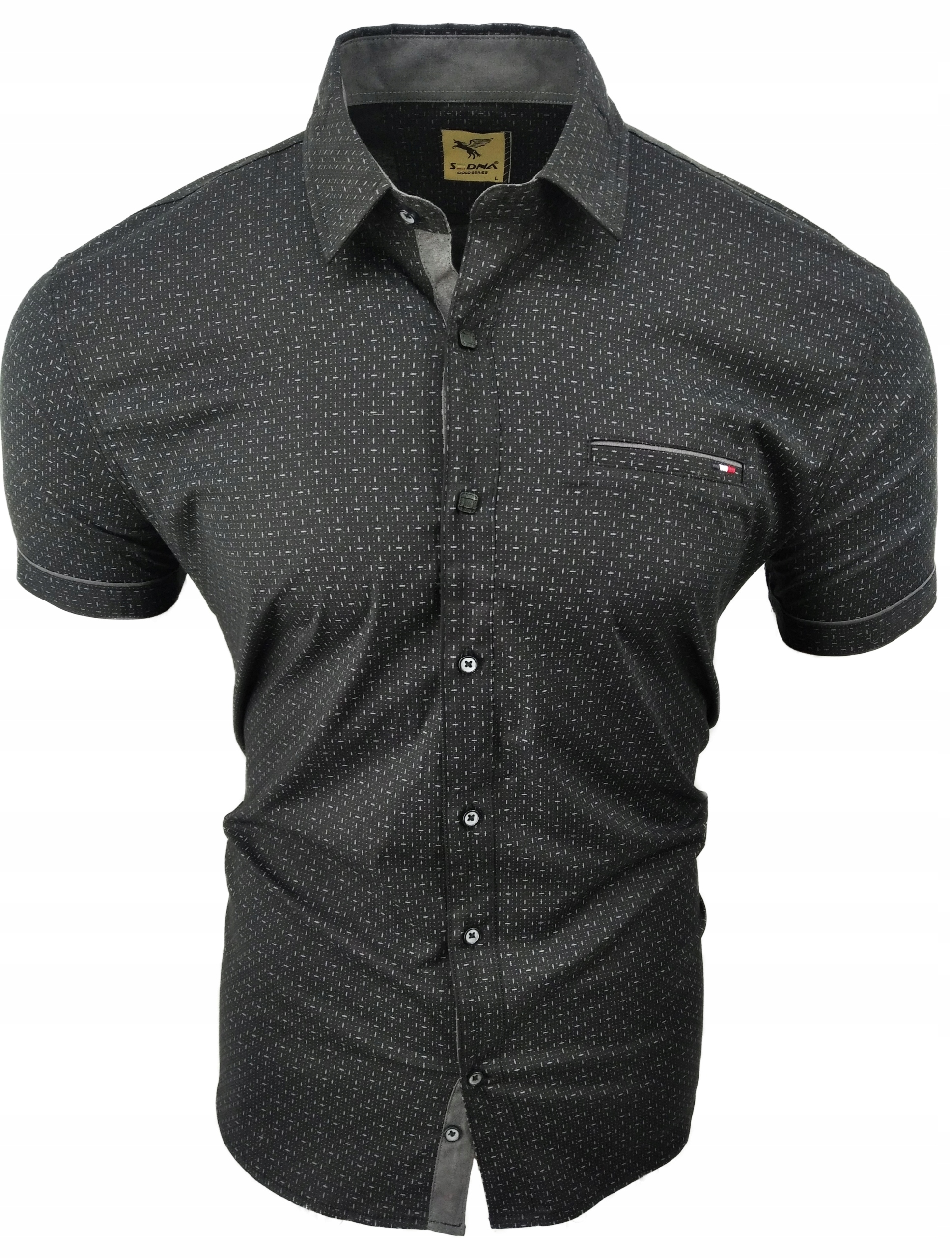 KOSZULA MĘSKA CZARNA KRÓTKI RĘKAW SDN 854 XXL 2XL 45/46