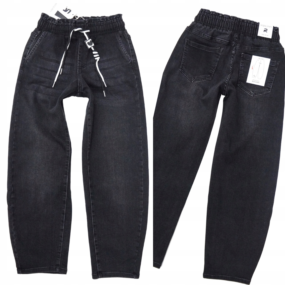 Luźne Spodnie Jeansowe Balloon Redseventy Na Gumce Czarne 42 XL