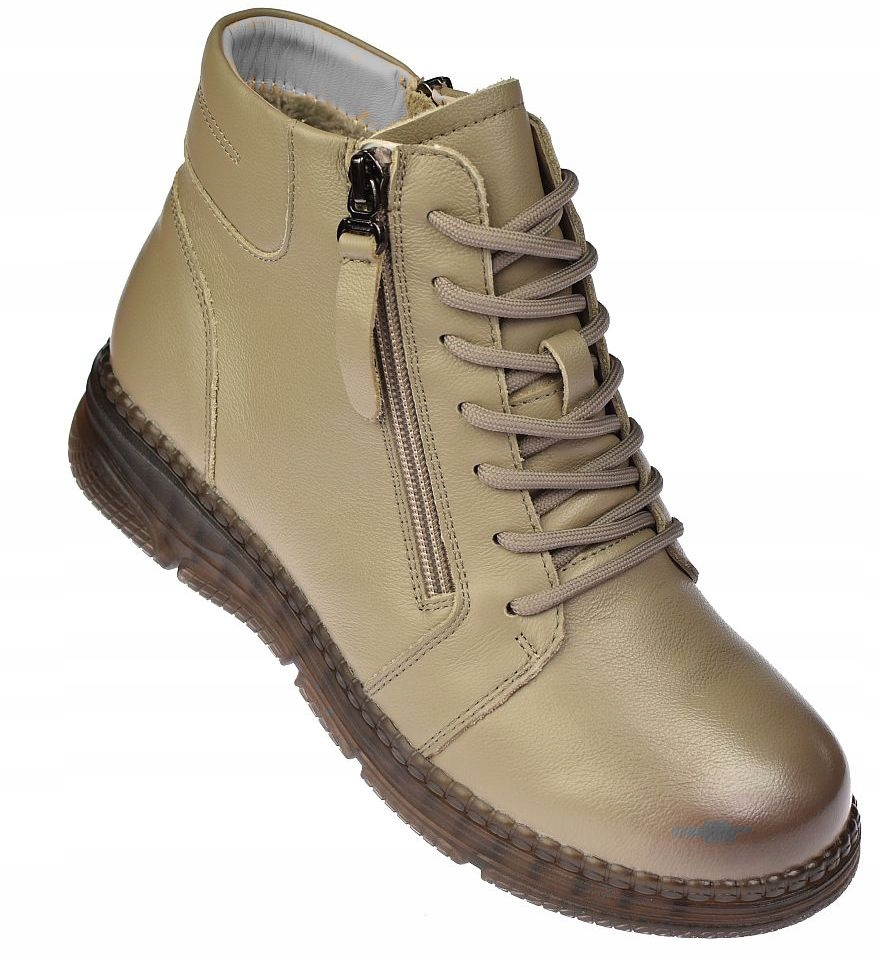 Dámské kotníkové boty B-3-1380 béžové, zateplená kožíšek zip, vel 39