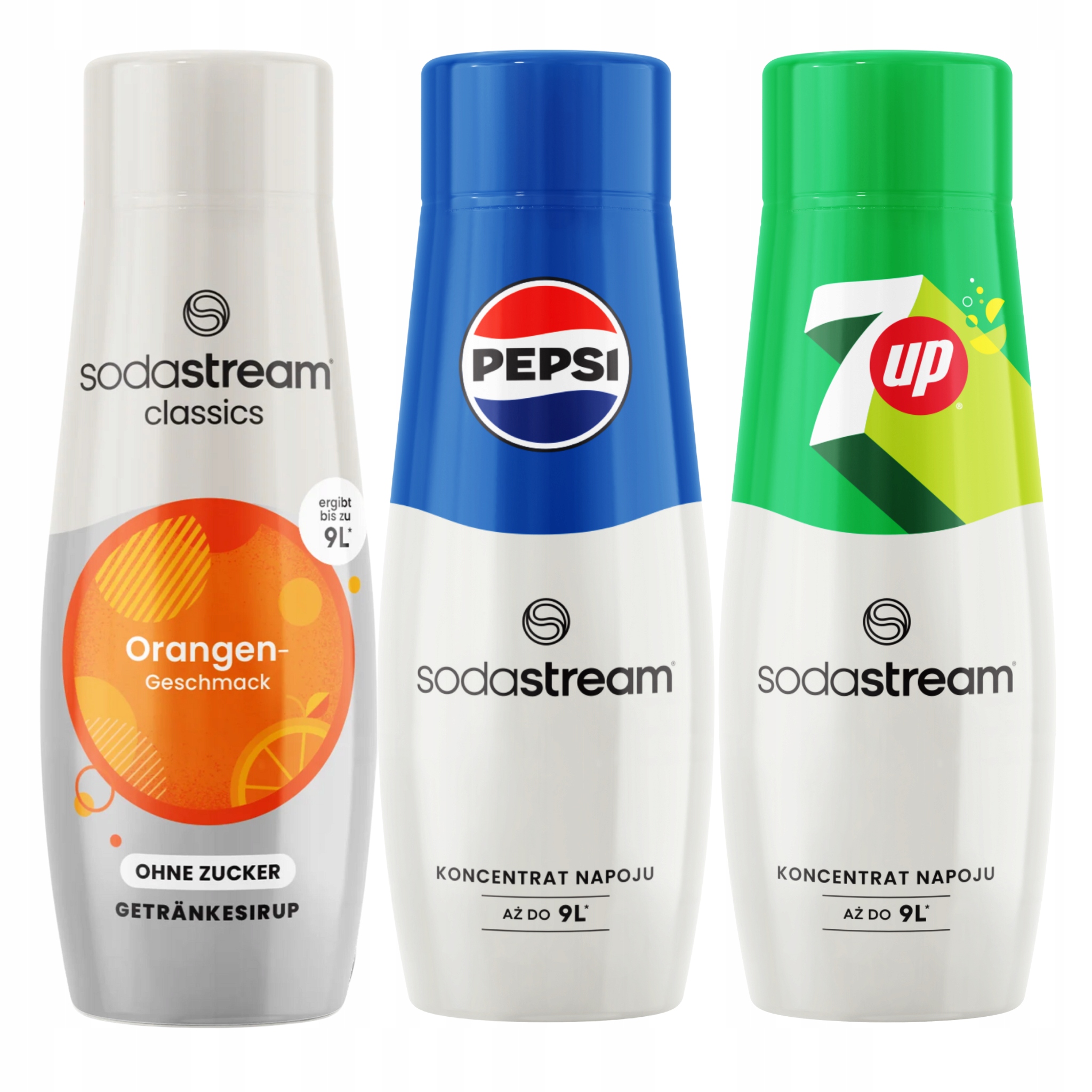 Sada 3 sirupů, koncentráty do vody Sodastream Orange Zero Pepsi 7up