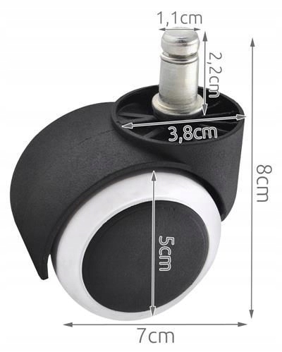KÓŁKA DO FOTELA OBROTOWEGO GUMOWE 11 mm 5 sztuk Rodzaj bez hamulca