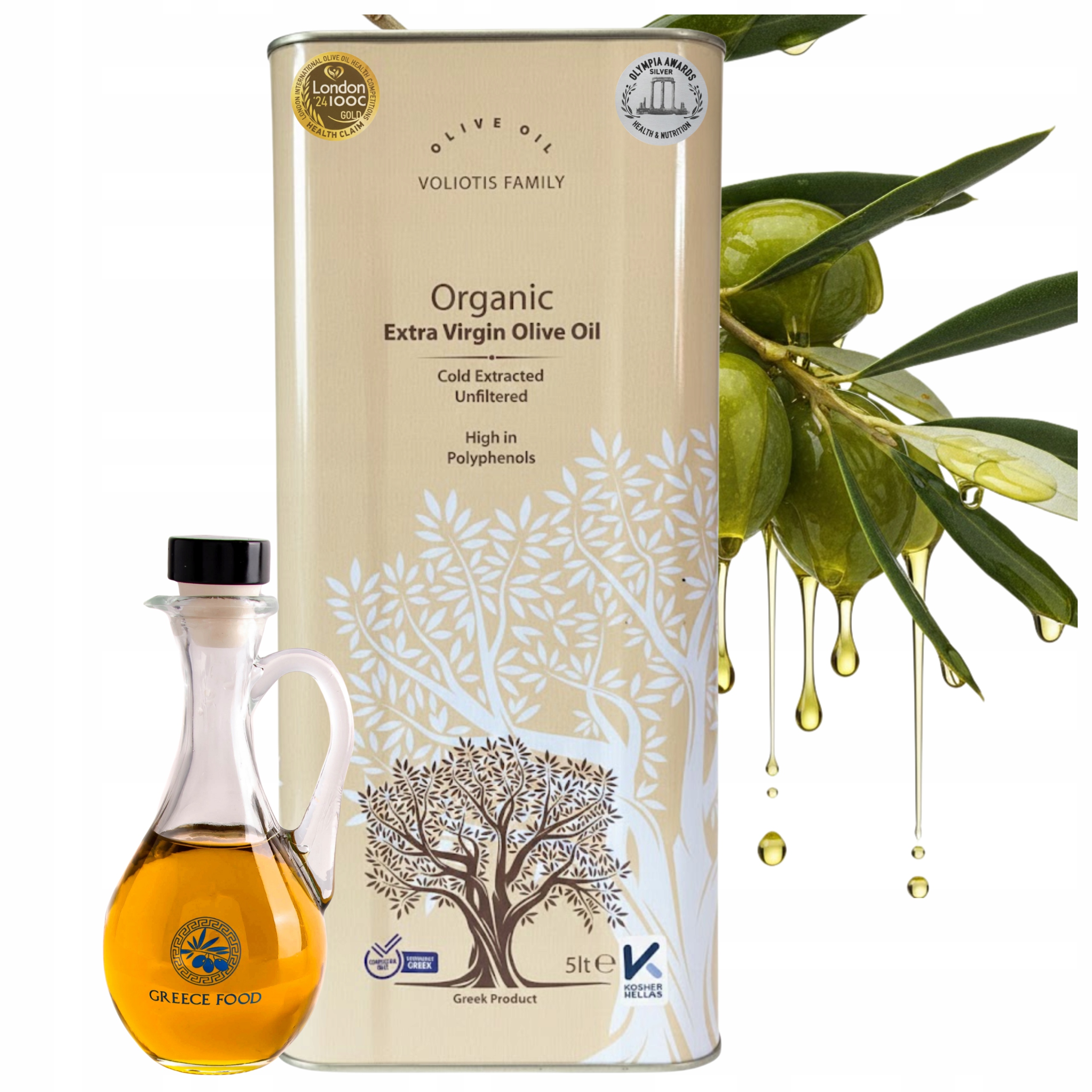 Oliwa Z Oliwek Extra Virgin 5L Grecka Niefiltrowana Butelka 250ML