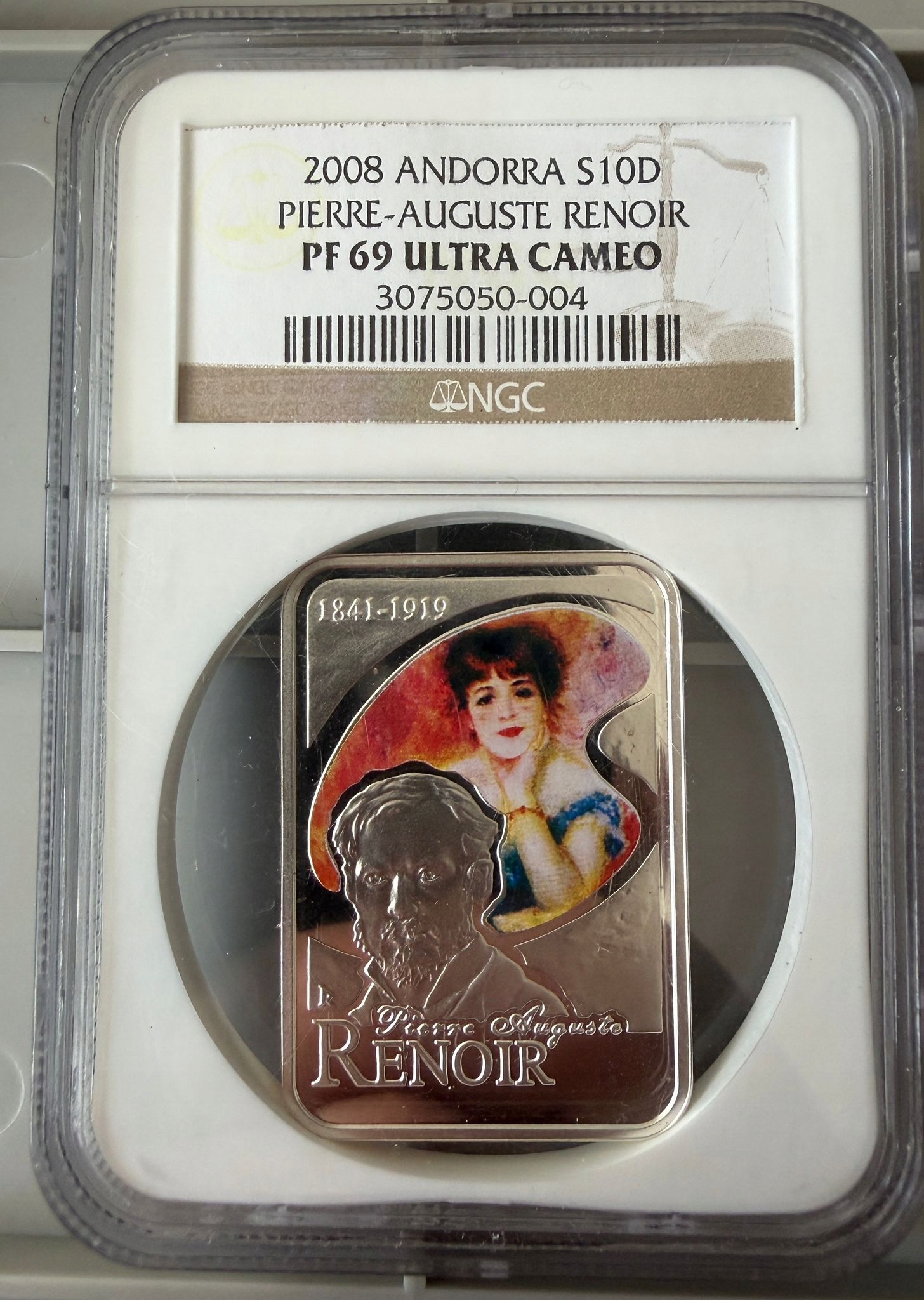 Andora 10 dinarów 2008 Renoir NGC PF69