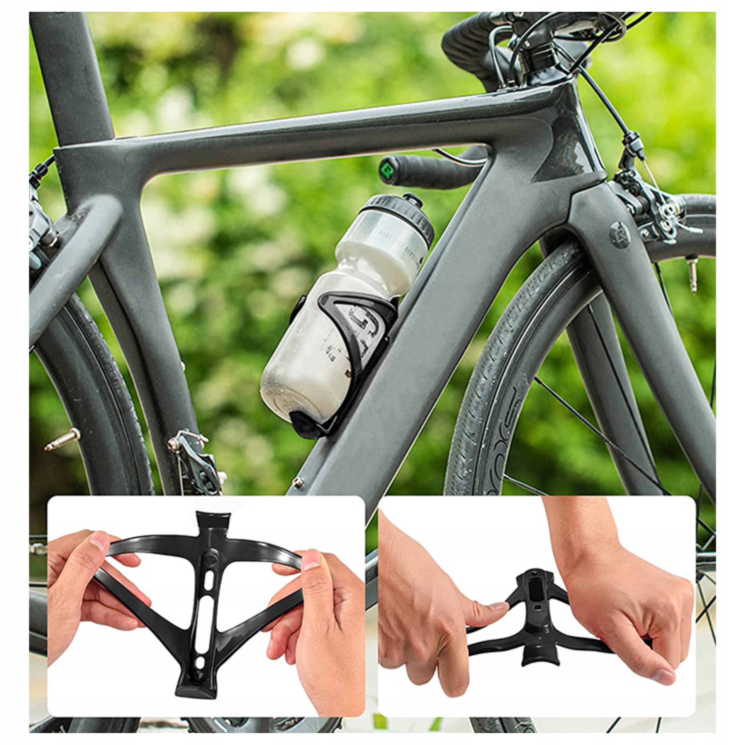 Uniwersalny Koszyk na Bidon Napój Rowerowy Uchwyt na Butelkę Czarny Materiał dominujący tworzywo sztuczne