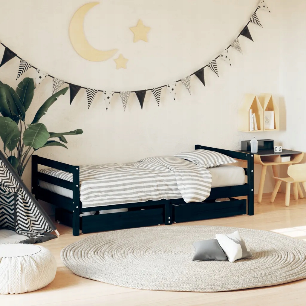 Rama łóżka dziecięcego z szufladami, czarna, 80x16 Marka VidaXL