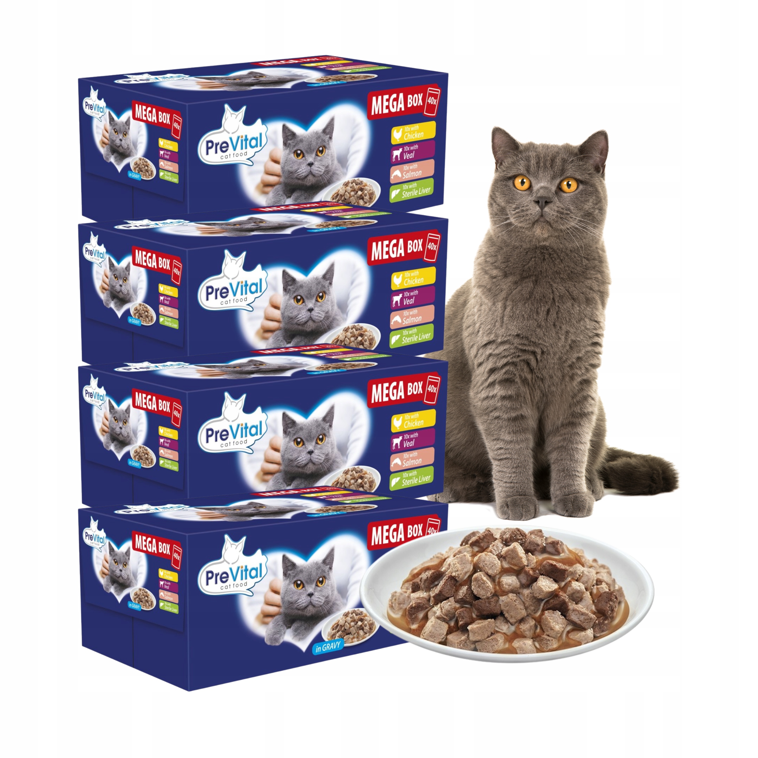 Levně 160 x Mokré Krmivo Pro Kočky PreVital Box Mix příchutí v omáčce 100 g Sáček