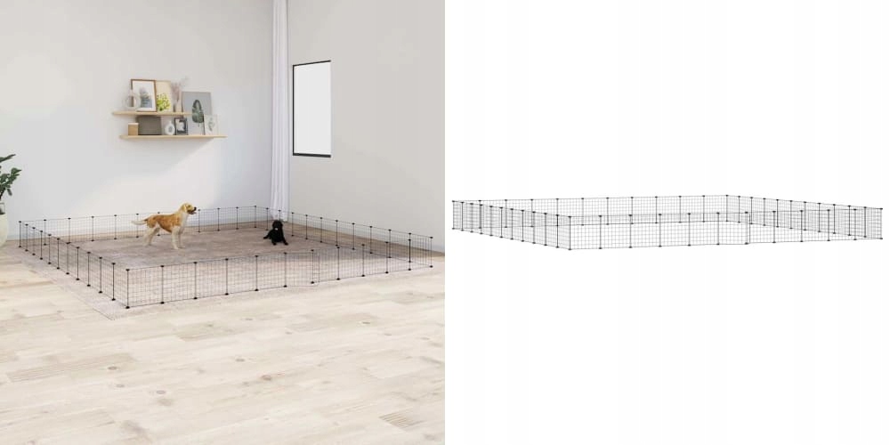 Levně Černá, Klec pro zvířata s brankou, ocel, 44 panelů, 35 x 35 cm