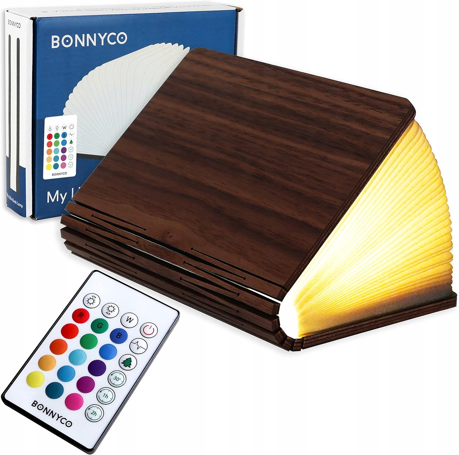 Led Lampa Skládací Dřevěná Kniha 16 Barev Dálkové Ovládání Časovač Usb