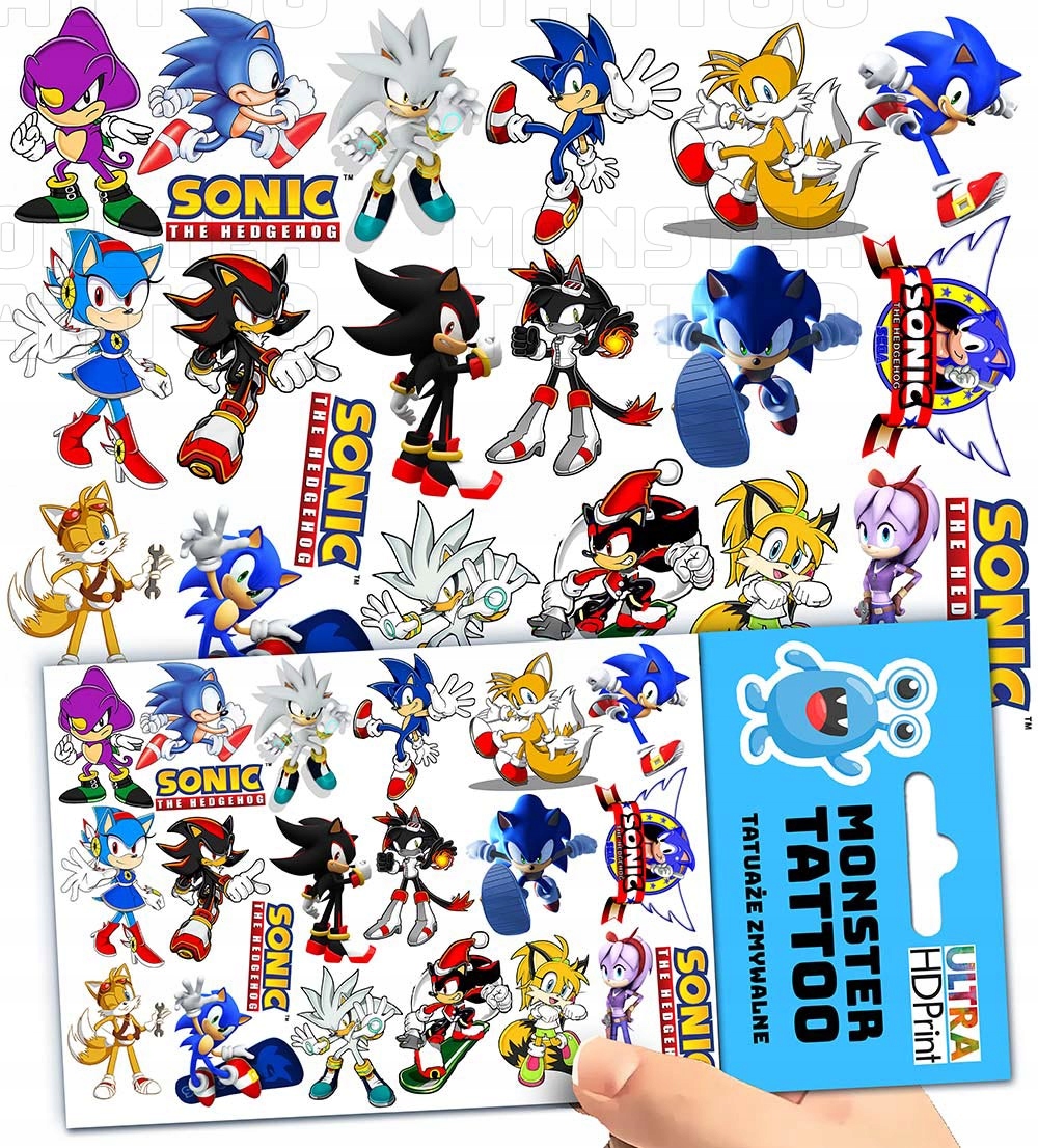 TATUAŻE ZMYWALNE TYMCZASOWE DLA DZIECI DZIECIĘCE SONIC WZORY ORYGINALNE