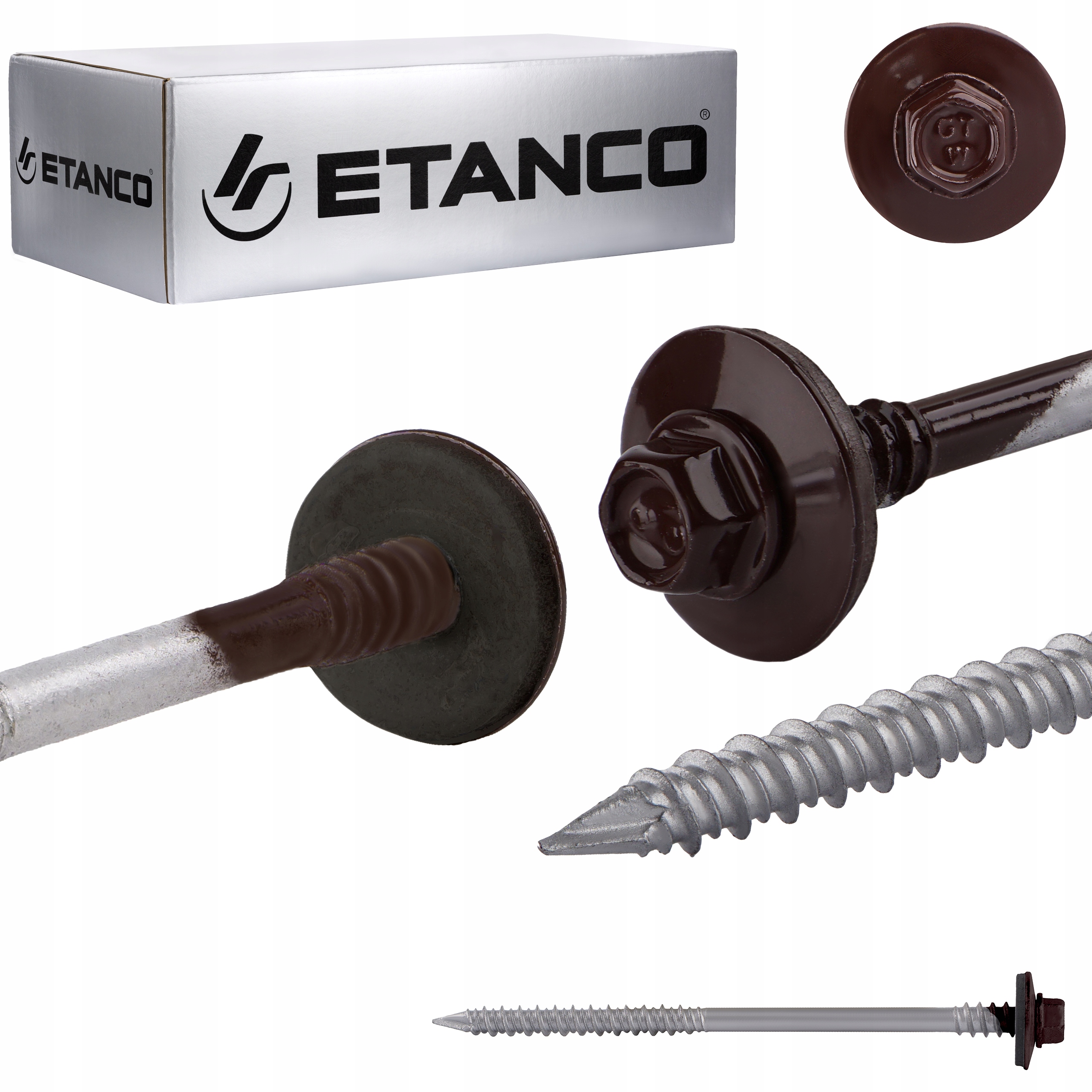 Skrutky ETANCO6,4/7,0x170 mm do sendvičových panelov, betónu, dreva RAL8017 100ks