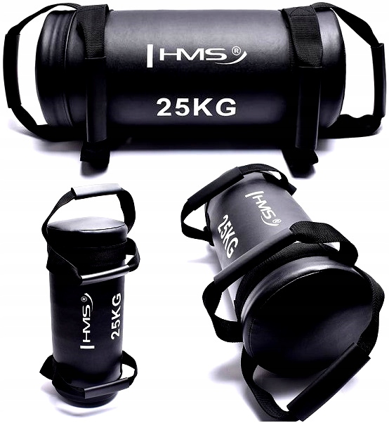 Solidny czarny worek do ćwiczeń power bag 25 kg Hms obciążenie z piaskiem