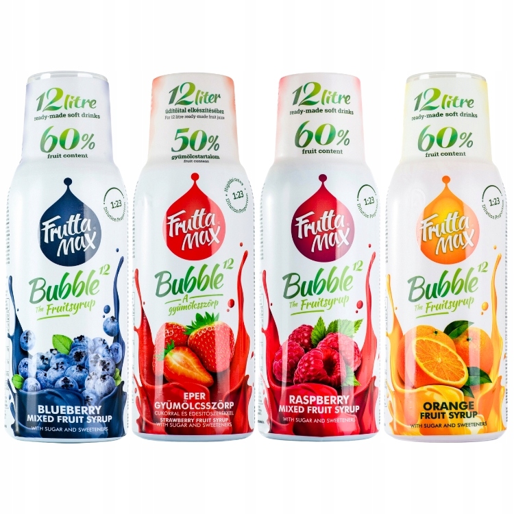Fruttamax E zestaw syropy Pomarańcza Truskawka Malina Borówka do Sodastream