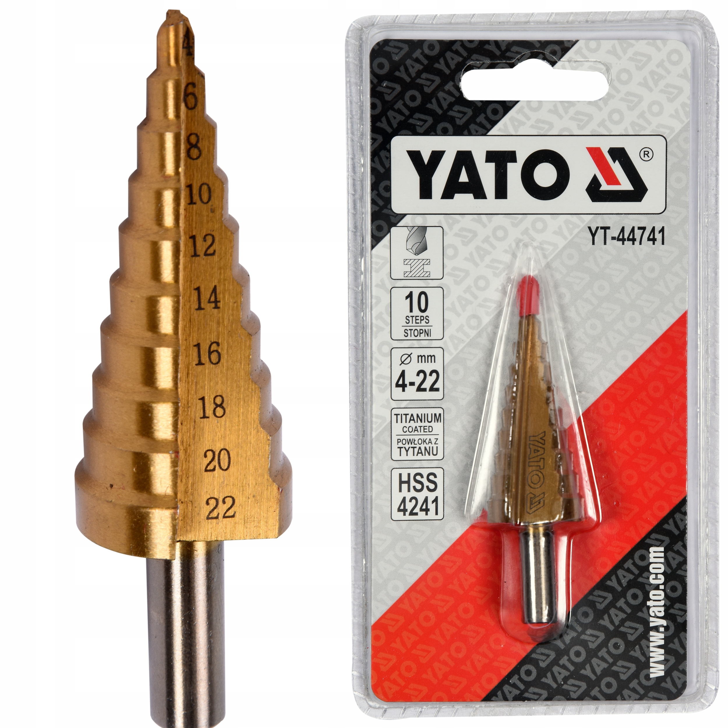 

Wiertło Stopniowe Stożkowe Tytanowe 4-22MM Yato