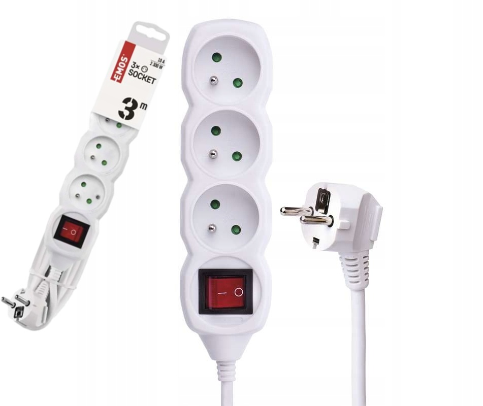 Przedłużacz Listwa Zasilająca Sieciowa 3 gniazda 3m z wyłącznikiem-Zdjęcie-0