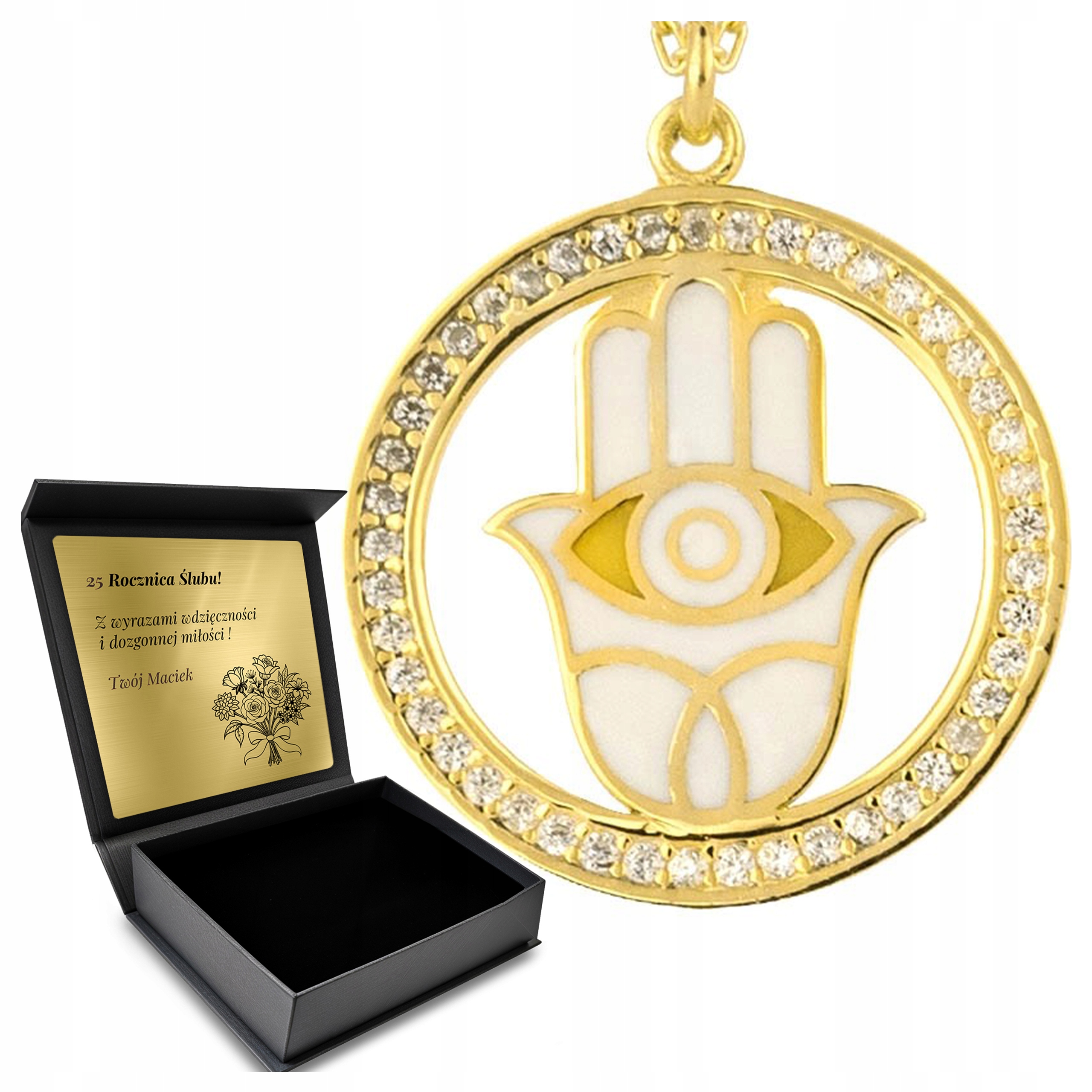 Řetízkový Řetízek Stříbrný Pozlacený Zirkony Prorokovo Oko Gravírování Bonus