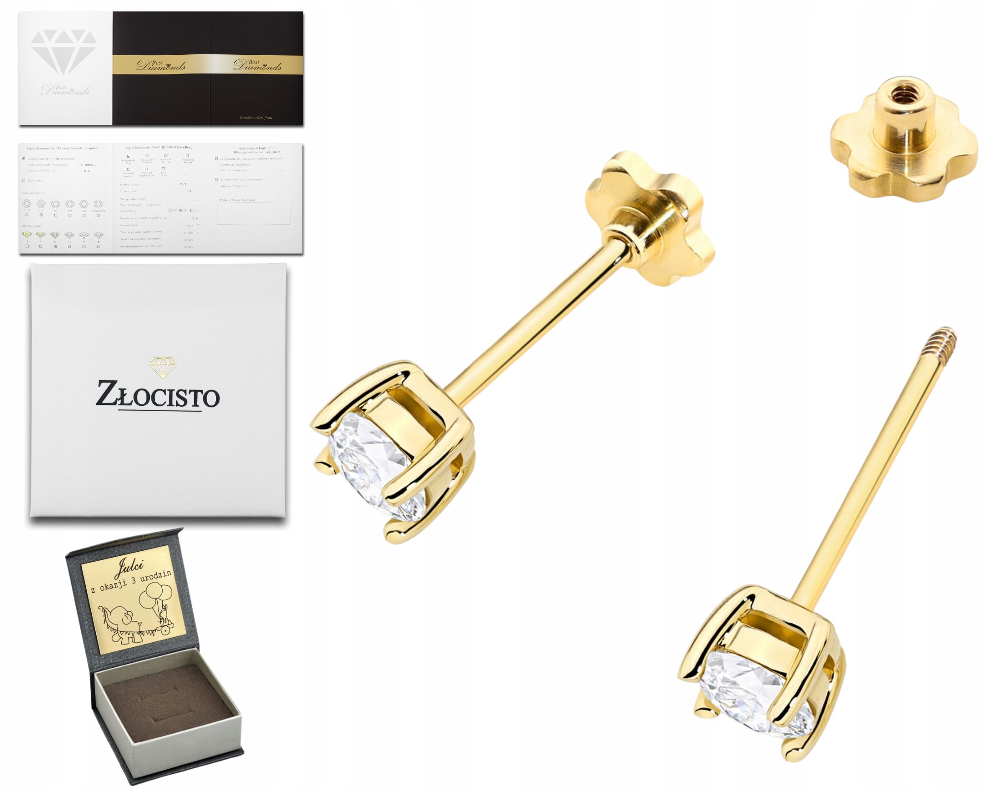 Zlaté Náušnice Diamantové Náušnice Gravírování 585 Dárek Gravírování