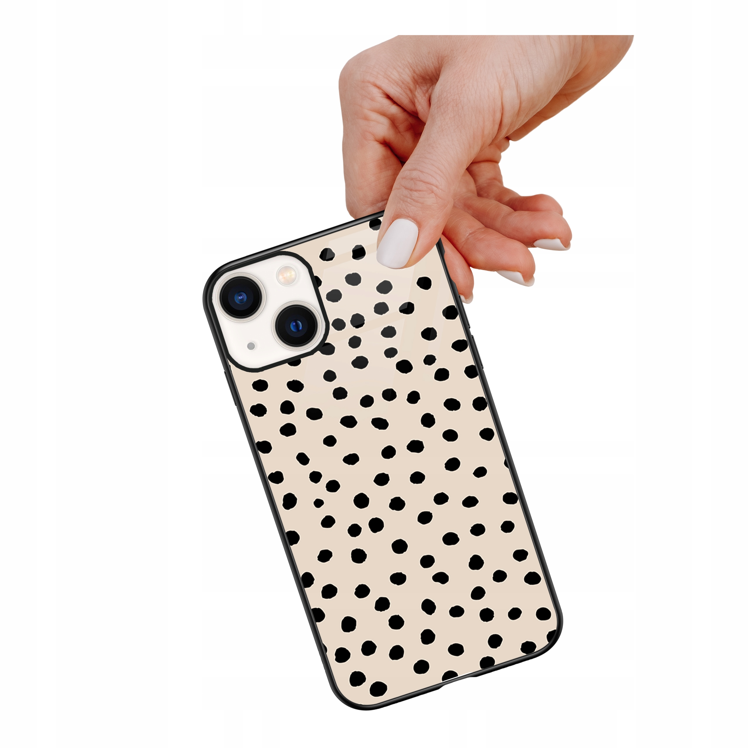 Etui szklane ceramiczne do iPhone 13 Kropki dot beż