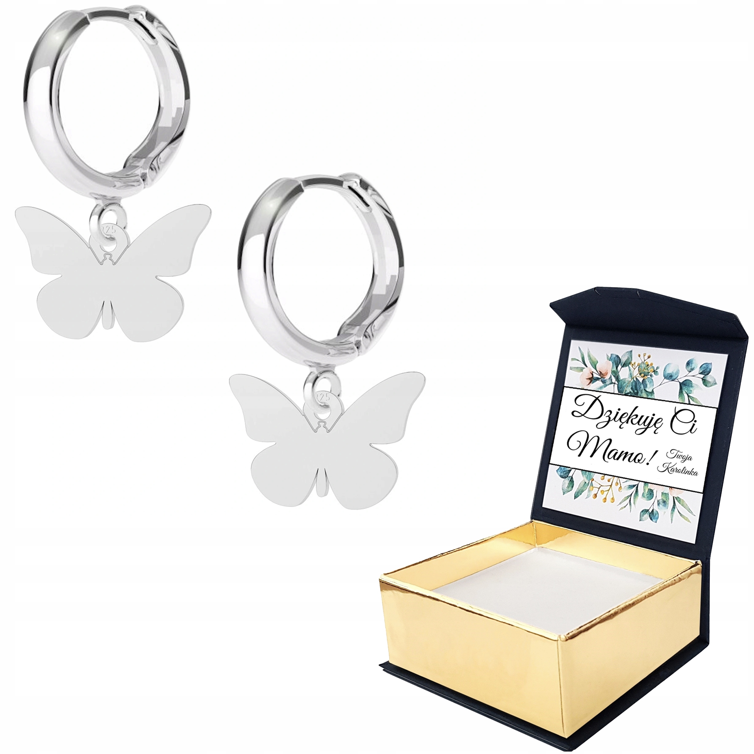 Stříbrné náušnice Motýl Hmyz Motýlek Vlastní Potisk