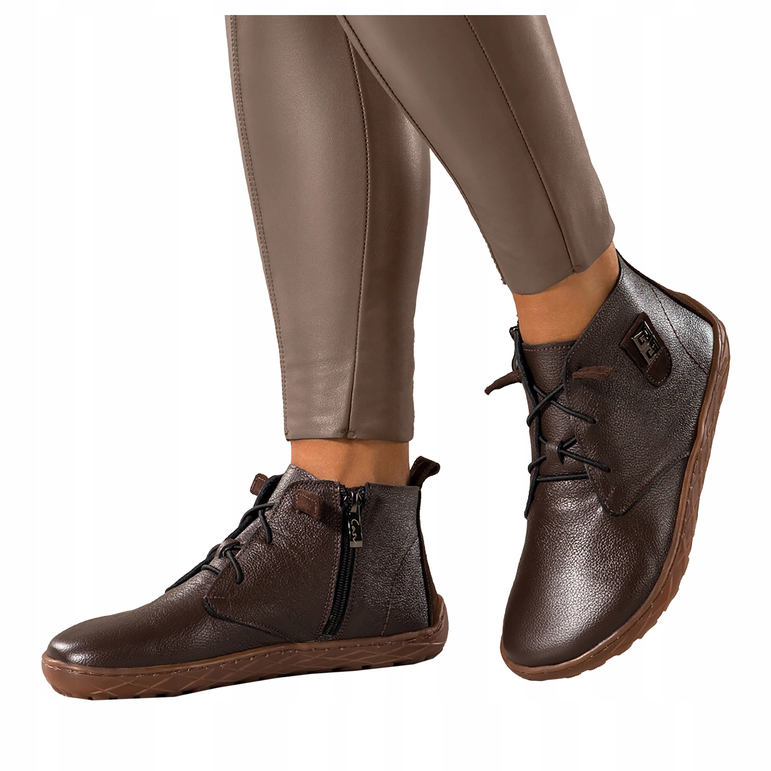Kotníkové Boty Čokoládové Dámské Barefoot Kožené Pohodlné Šněrovací Modní velikost 38
