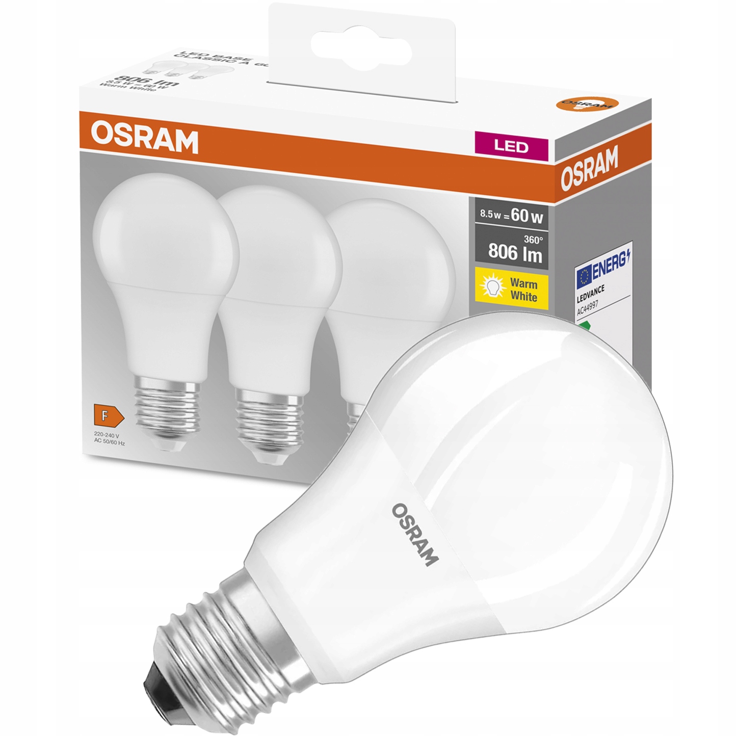 

3x Żarówka Led E27 A60 8,5W 60W 806lm Osram
