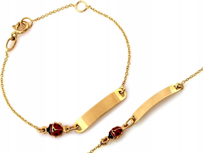 Zlatý náramek 585 s plechem pod gravírování pro dívku s beruškou r14s