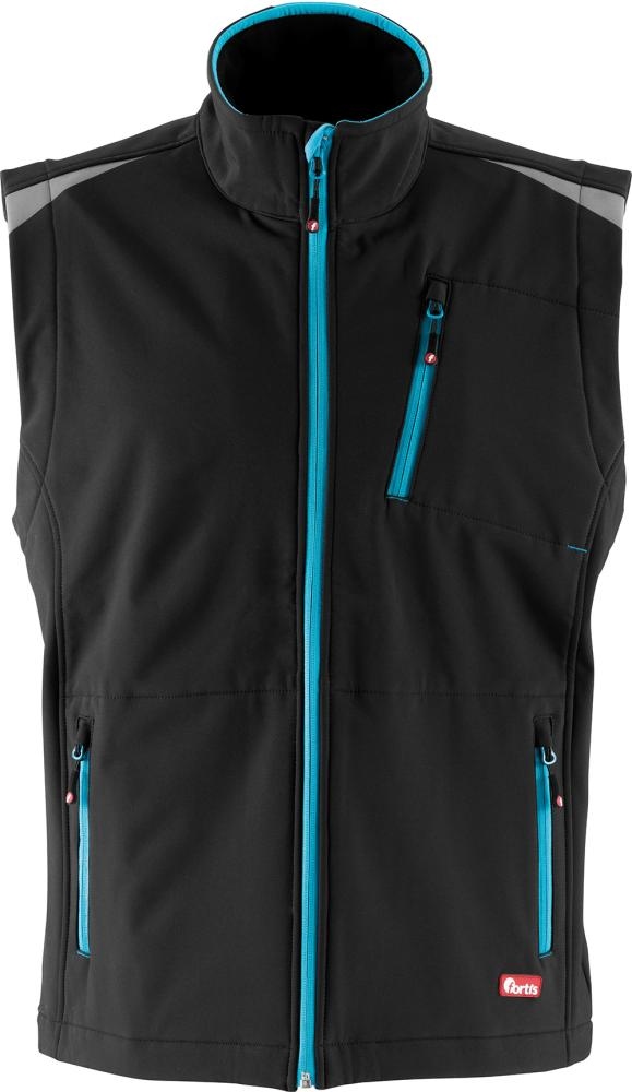 Pánská pracovní vesta bez rukávů softshellová vel. S černá/tyrkysová Fortis