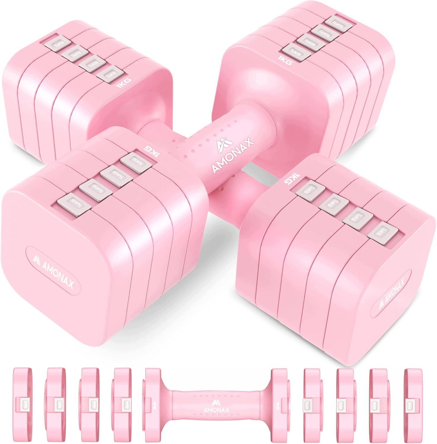 Amonax Zestaw hantli regulowanych, 0,9 kg/1,4 kg/1,8 kg/2,3 kg