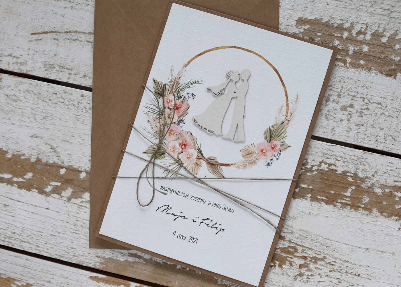 Rustikální svatební přání ručně vyrobené v obálce A5