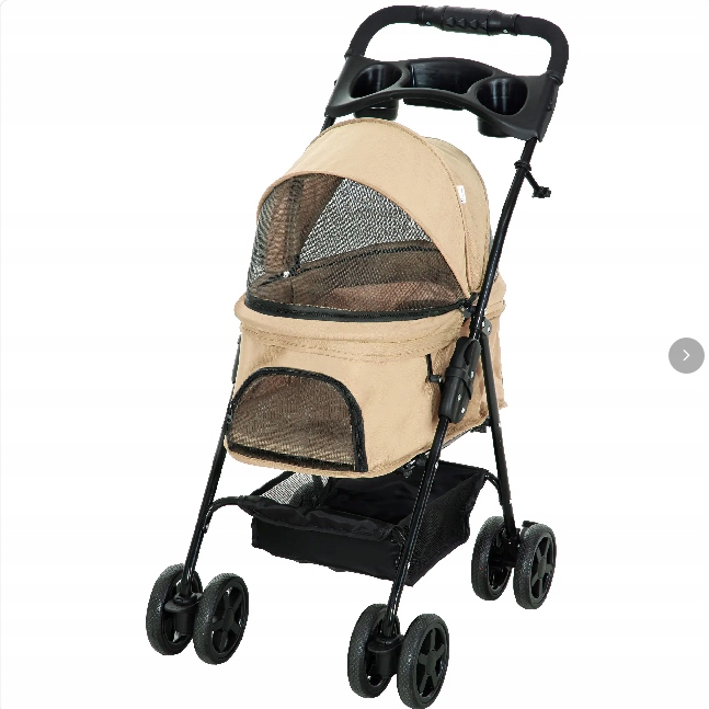 Levně PawHut Skládací kočárek pro psa nebo kočku, 2 držáky na hrnky