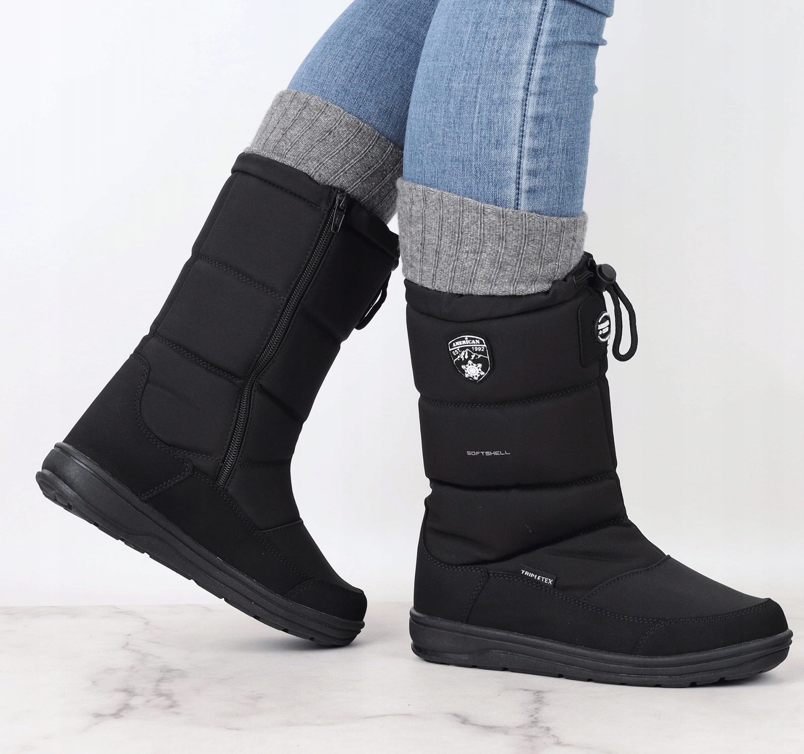 Czarne śniegowce damskie buty termiczne na zamek ze ściągaczem ROZ. 38 Rozmiar 38