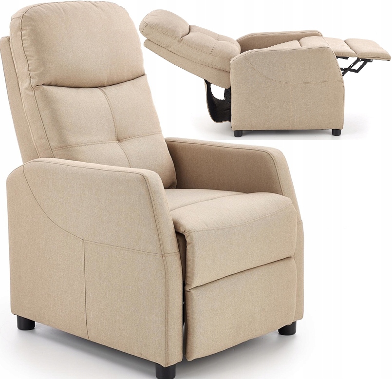 FOTEL WYPOCZYNKOWY ROZKŁADANY TAPICEROWANY BEŻOWY