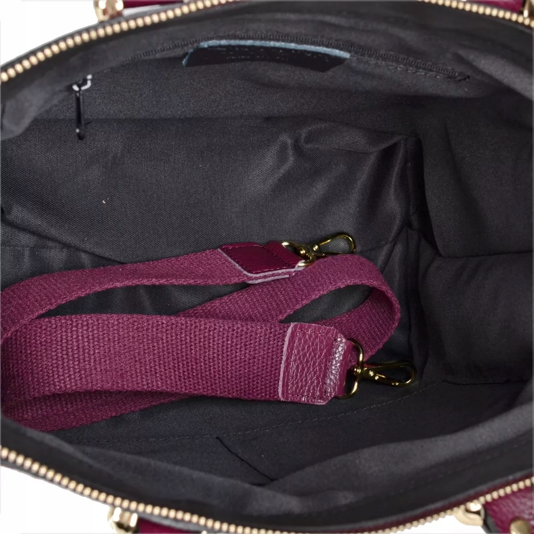 Elegancka skórzana torebka kuferek bordowa zamsz Wielkość duża (mieszcząca A4)