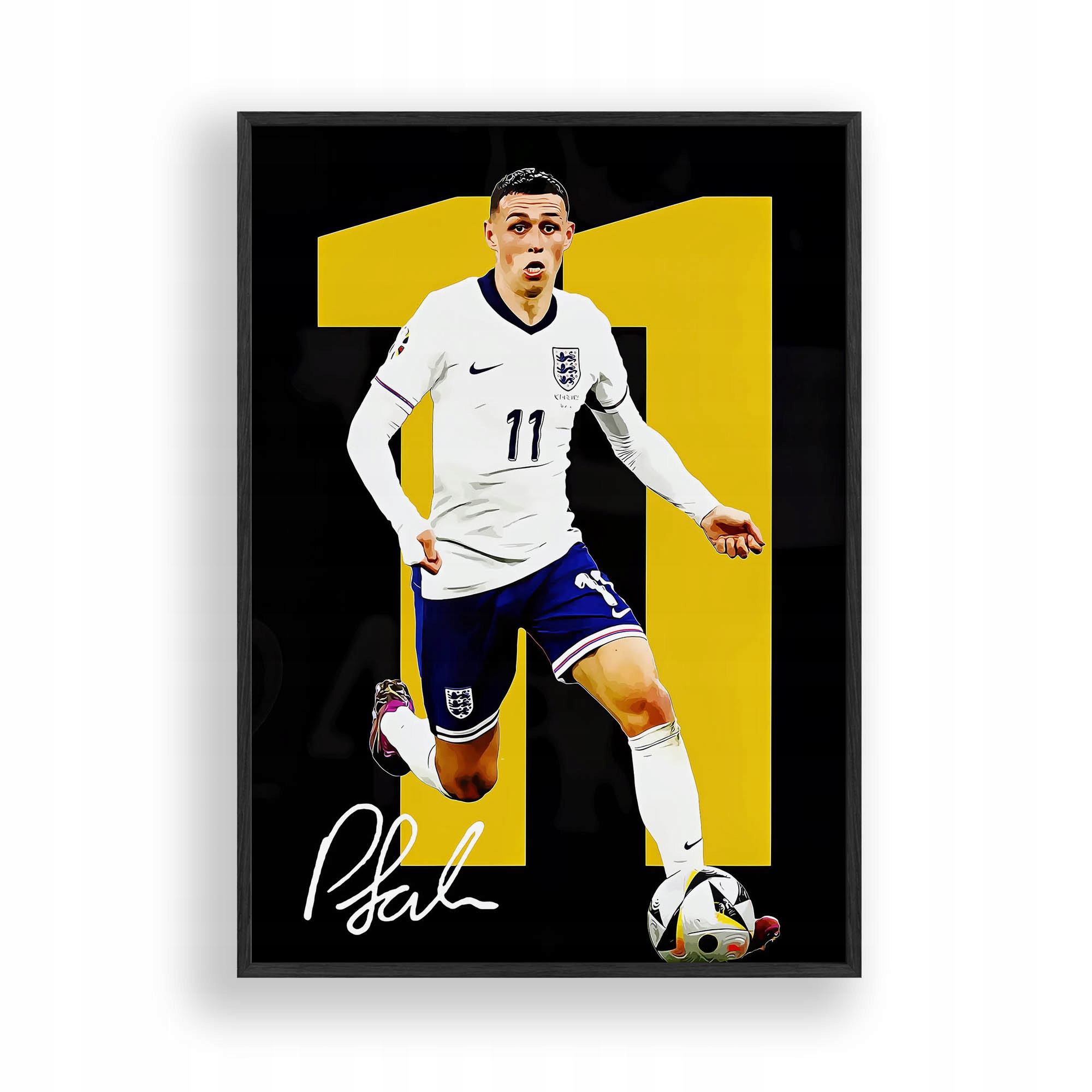 Obraz Phil Foden Anglia Č. 11 Plakát Rámeček Dřevěný Černý 30x42 cm