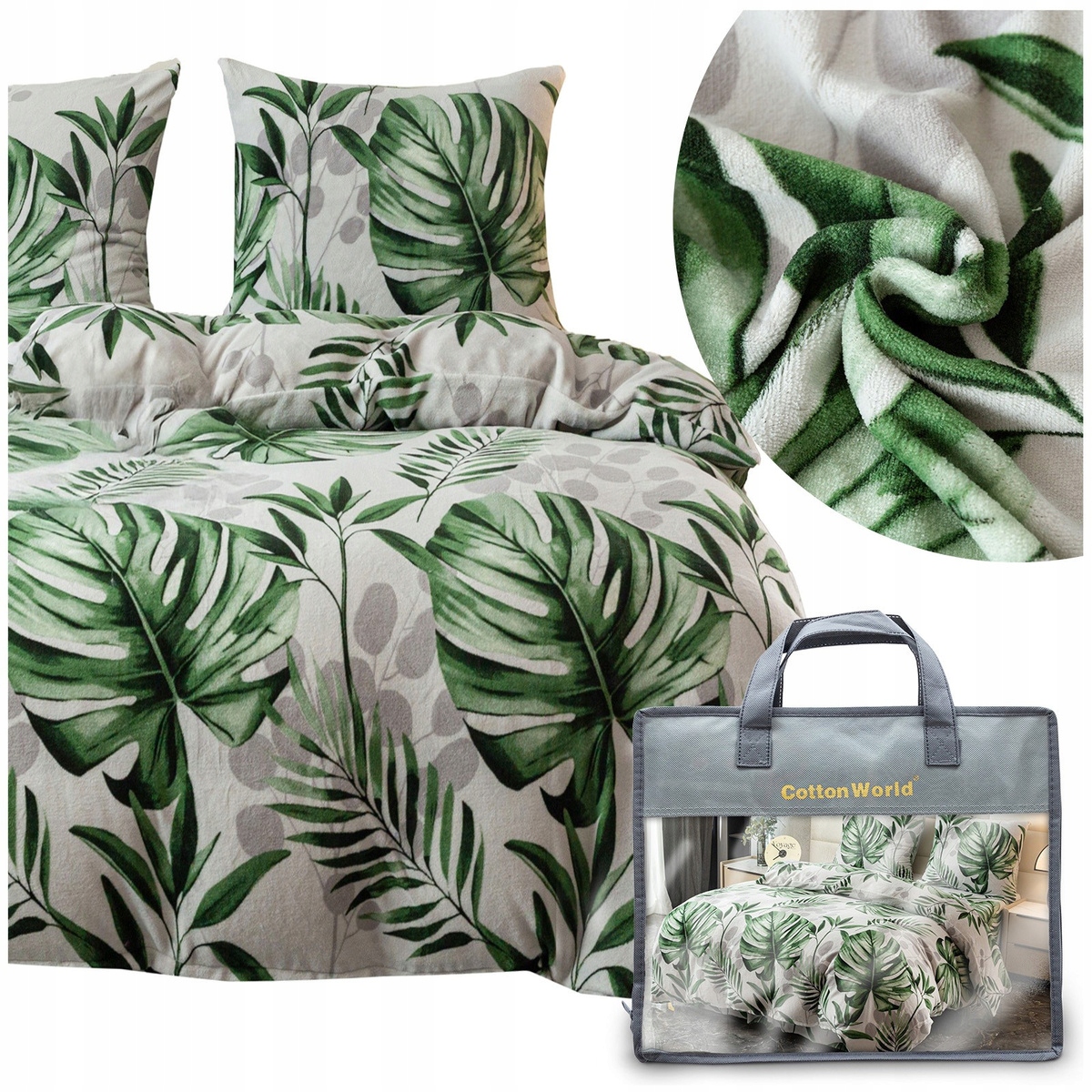 Posteľná Bielizeň 200x220 3-dielna z mikrovlákna Plushová zimná s motívom medvedíka, súprava Martino, vzor lístie