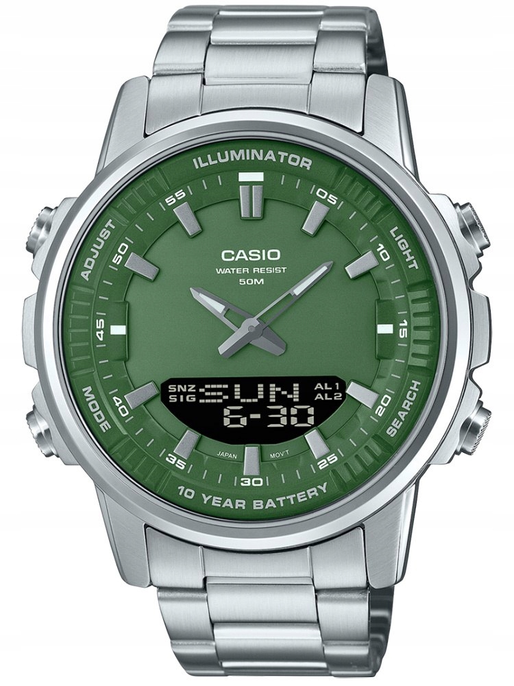 Elegantní Multifunkční Pánské Hodinky Casio AMW-880D-3A Zelené WR50 Pud