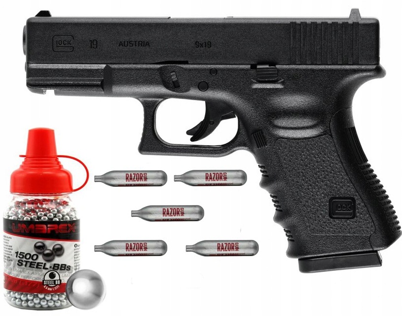 Glock Pistolet Wiatrówka 19 4,5 mm Bb CO2 RazorGun Śrut BBs 5x Nabój CO2
