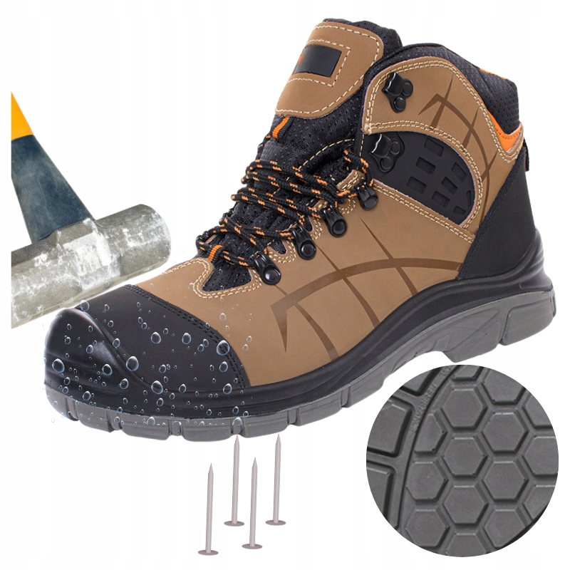 Pánské pracovní boty Kožené boty Voděodolné Proti propíchnutí s Noskem