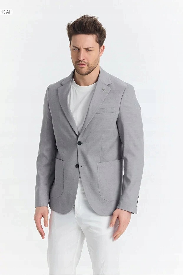Frappoli Šedá Pánská Sako Hladká Elegantní Minimalistická 48 5IA