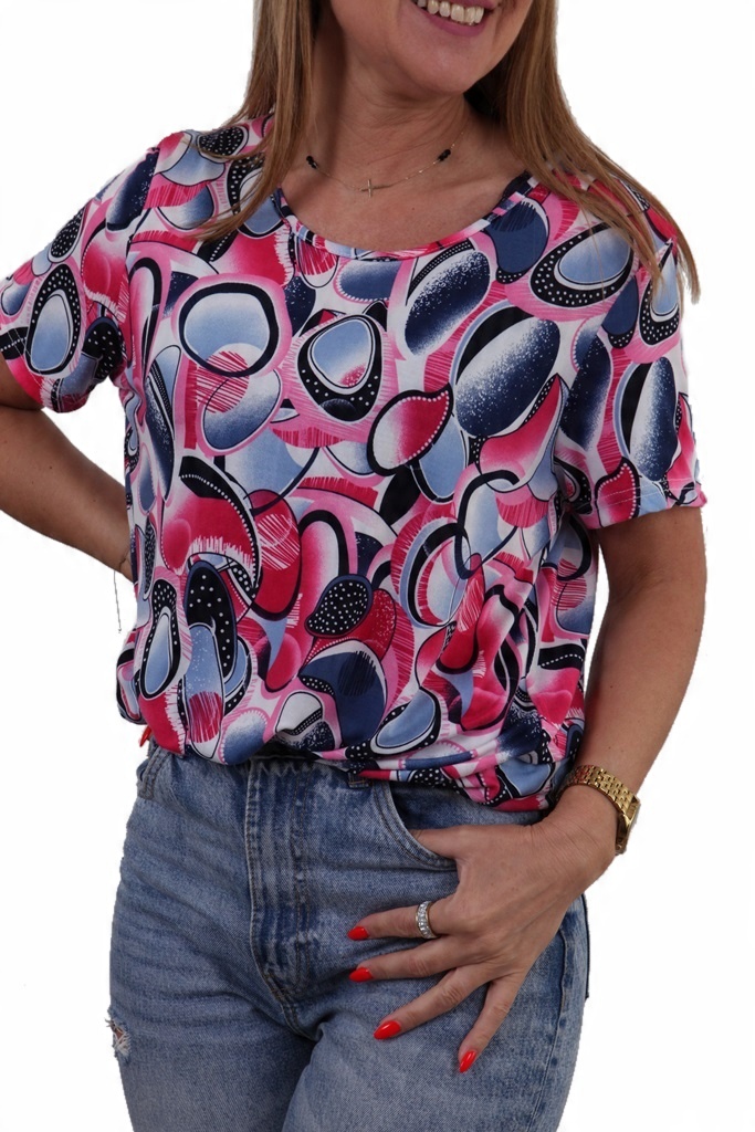 

Lekka Bluzka Ciekawy Nadruk Kółka Koła KOLORY*2XL