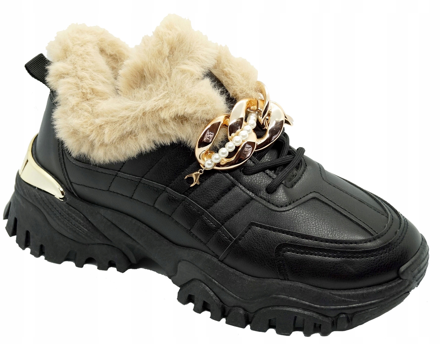 BOTKI DAMSKIE SPORTOWE ZIMOWE ŁAŃCUCH CZARNE R40 Marka bez marki