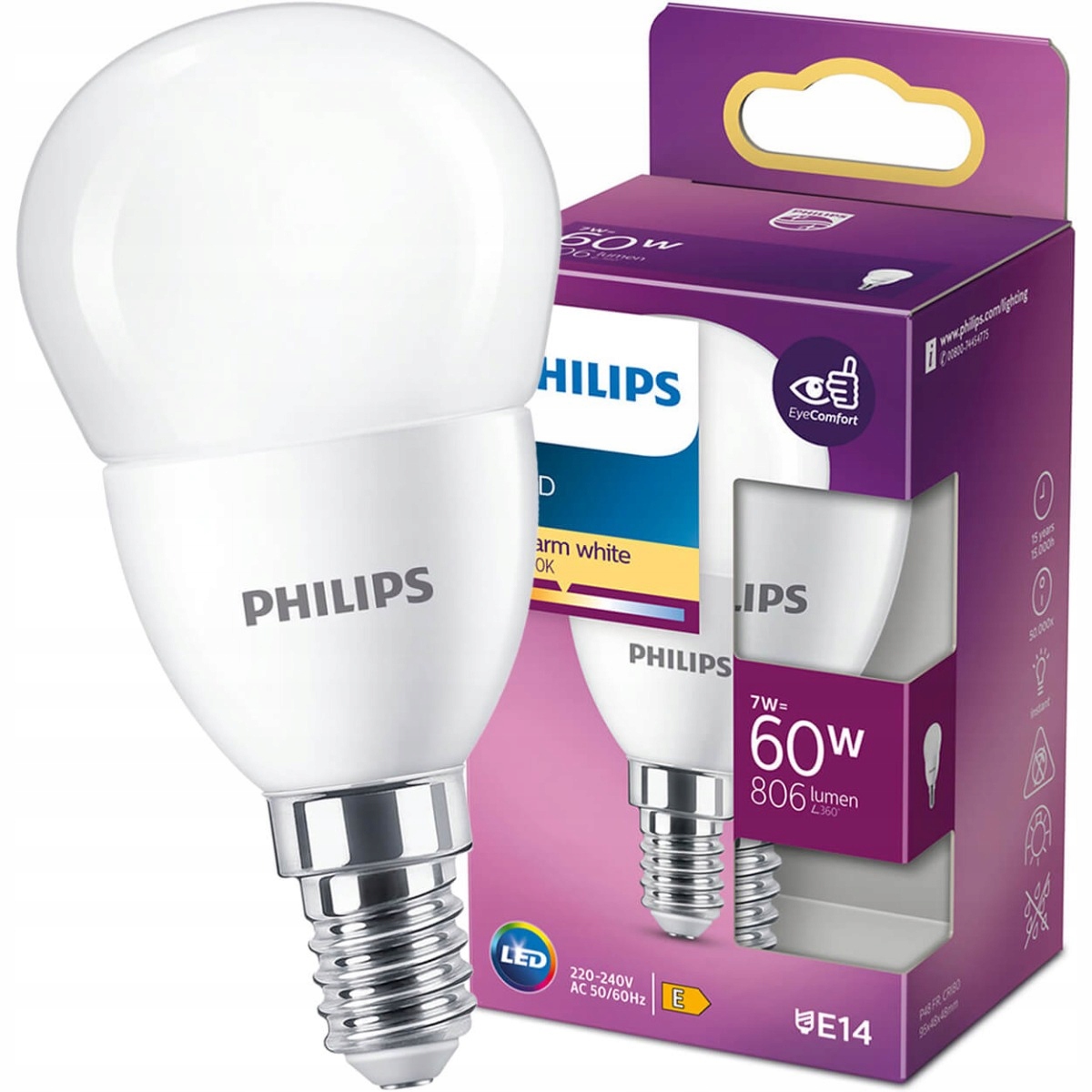 Żarówka LED E14 P48 7W = 60W 806lm 2700K PHILIPS (8719514309647) • Cena ...