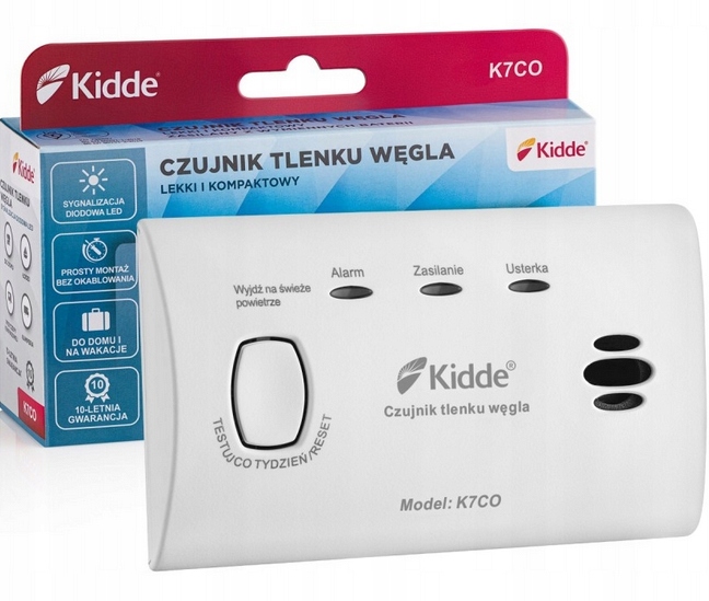 detektor oxidu uhelnatého Kidde K7CO Detektor Displej Senzor Certifikát