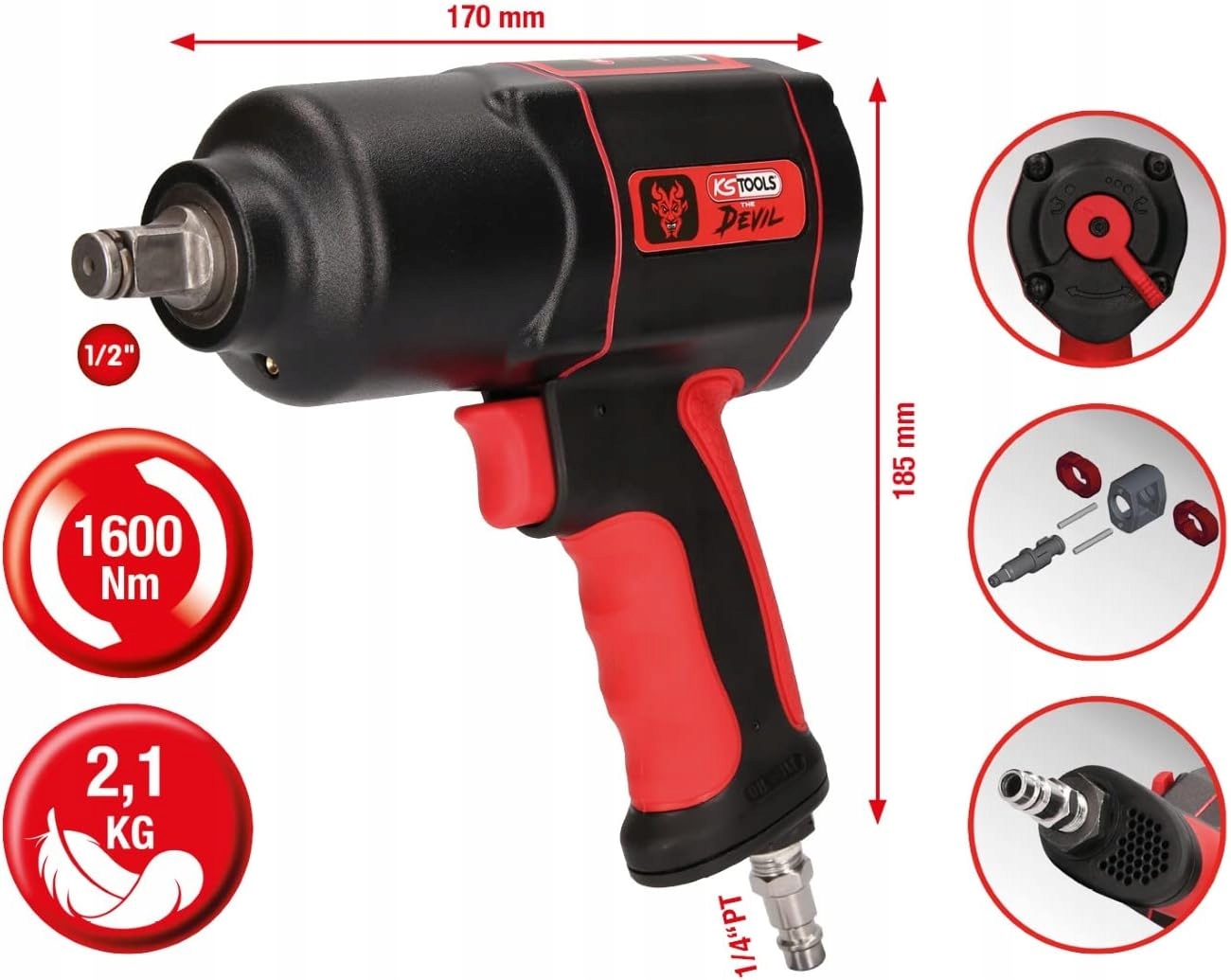 Pneumatický príklepový skrutkovač 1600 Nm kovový magnetický držiak Ks Tools