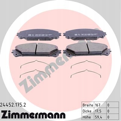 ТОРМОЗНІ ДИСКИ КОЛОДКИ Перед ZIMMERMANN LEXUS NX 300h Номер каталозі запчастини 24452 . 175 . 2 foto 0