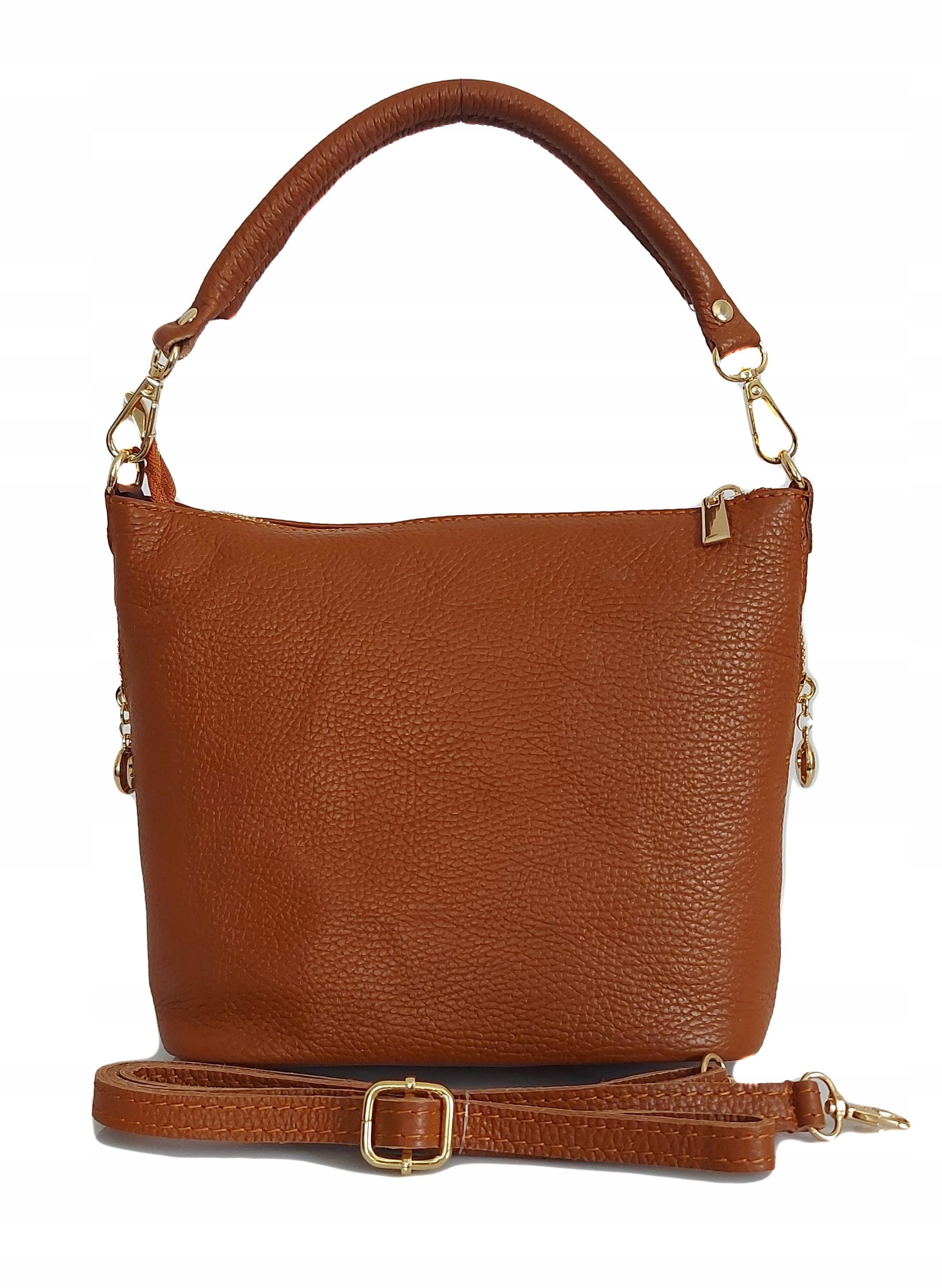 Roztomilá italská kabelka přes rameno, sáček Vera Pelle, kožené, prostorné zlaté kování