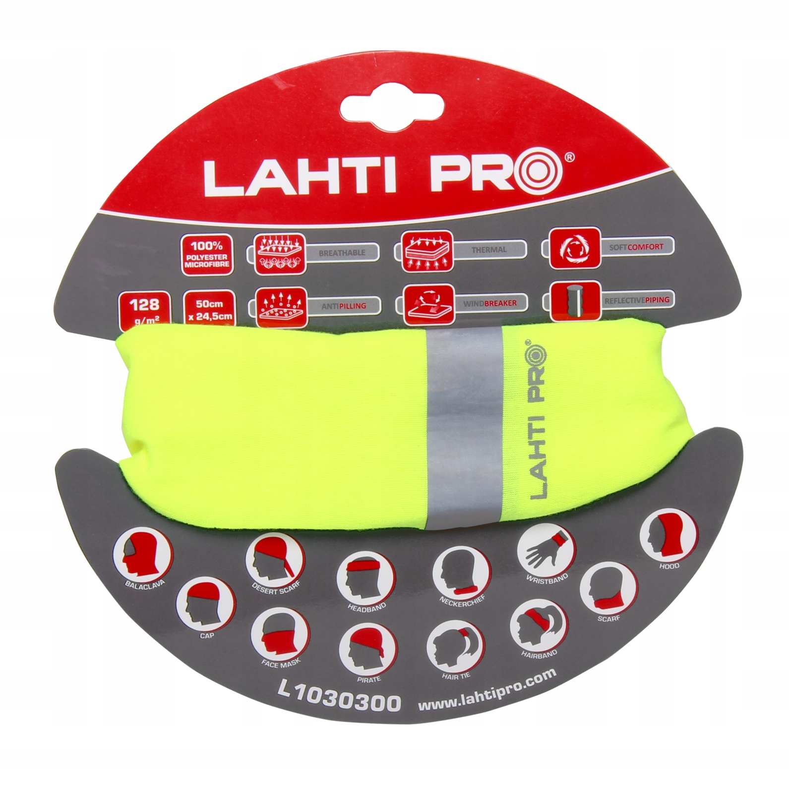 LAHTI CHUSTA WIELOFUNKCYJNA ŻÓŁTA Z PASEM ODBLASK. Kod producenta L1030100