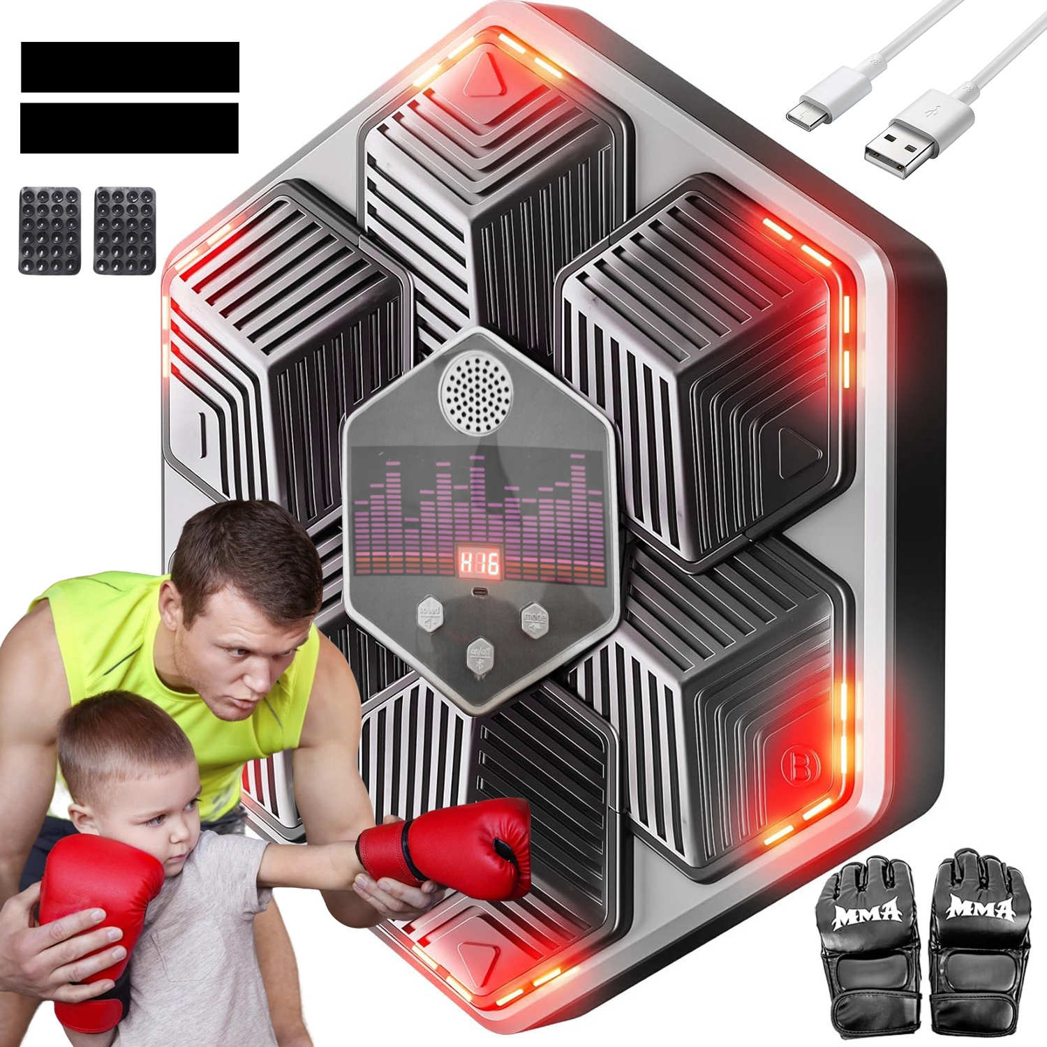 Šestiúhelníková Boxovací Deska Smart Bluetooth S Led Displejem 16 Rychlostí