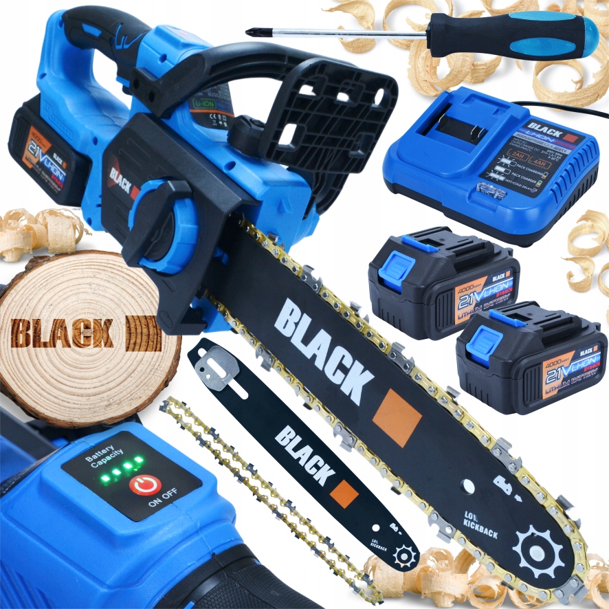 Akumulatorowa Pilarka Piła Łańcuchowa Do Drewna 2 X 21V 4AH 30CM Black